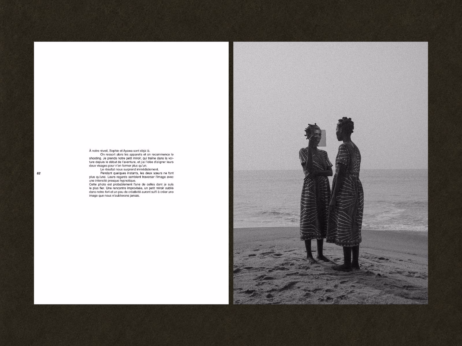 Pages 62 et 63 : le récit des jumelles et leur photographie au miroir